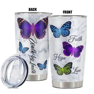 20oz Tumbler with Lid, 1 Count Butterfly Pattern Stainless Steel Water Bottle, Insulated and Durable, Gift for Any Occasion, Drinkware