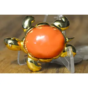 Kenneth Jay Lane Coral Turtle Brooch - Signed KJL - Gold Tone Coral Shell Turtle Brooch - Retired KJL