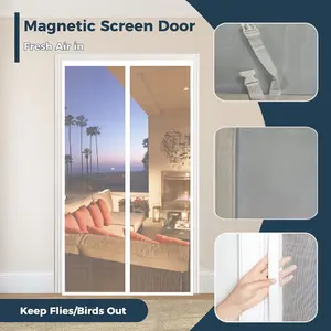 Magnetic Screen Door No Drilling Required, Anti-Mosquito Dustproof Mesh, Automatic Closure with Magic Tape, Pet Friendly, Suitable for Living Room Balcony