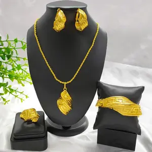 Fashion Ethiopian Bridal Necklace Earrings Sets With Pendant Indian Wedding 24k Gold Color Jewelry Set Dubai Choker Wholesales