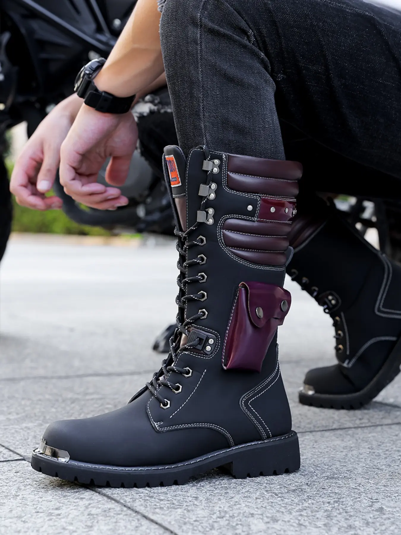 Men's Classic Lace-Up High-Top Knight Goth Boots, Stylish Long Booties for Men, Comfortable and Durable Footwear