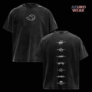 Retro Limited Akatsuki Clan Logo Washed T shirt - Naruto Anime Unisex Oversize Heavyweight Cotton Graphic Tee T-Shirt, Naruto Fan, Casual Oversized