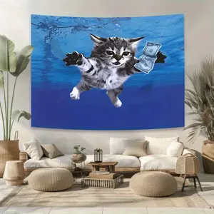 Large Underwater Cats Meme Tapestry - Whimsical Money Chase Wall Hanging for Bedroom, Dorm, or Living Room Decor,Peach Decorations Supplies Decorative