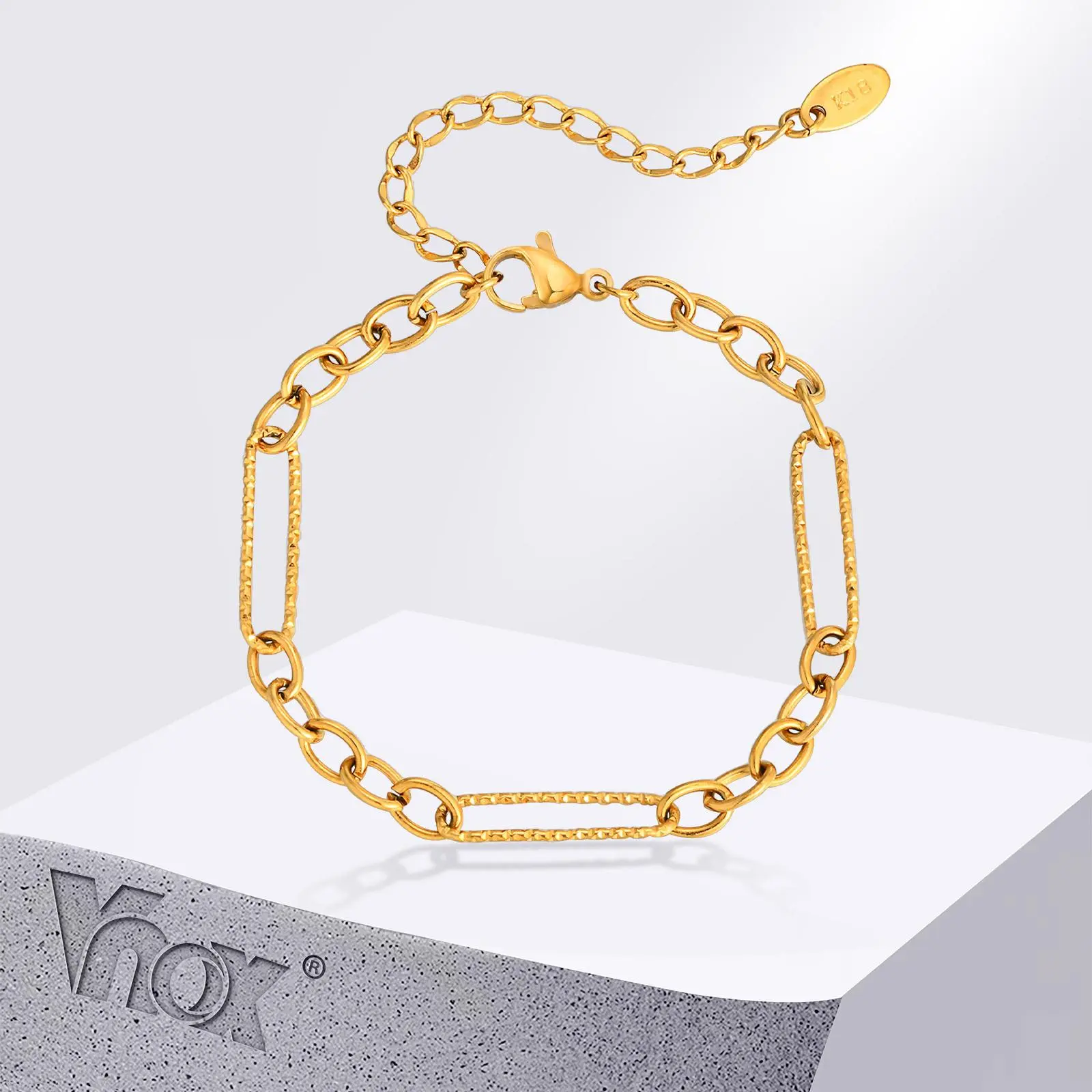 Vnox Paperclip Handmade Link Chain Bracelets,Gold Plated Stainless Steel Simple Bracelet Necklace Sets,For Women Fashion Jewelry