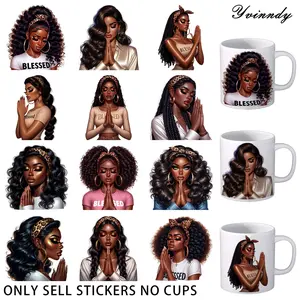 12 Pieces Black Woman Praying With Tears UV DTF Sticker, Vinyl Stickers - Waterproof UV DTF For Arts And Crafts, DIY Decorating - Easy To Paste, Durable And Versatile For Cups, Bottles, Laptops