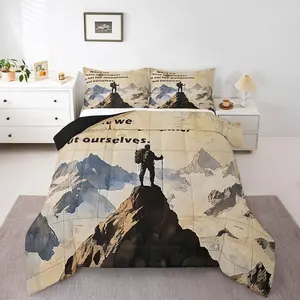 Rock Climbing Bouldering Bedding Set,Mountain Climber Printed Comforter Set,Climb Extreme Sports Theme Bedding Comforter Sets,Grunge Style Bed Sets