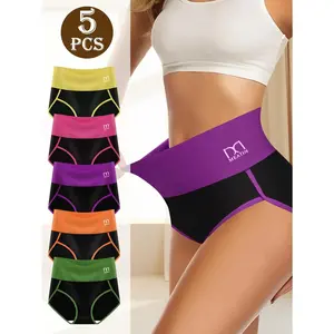 QUASTI Plus Size High-waist Cotton Briefs, Contrast Color Soft Comfort Tummy Control Shapewear Briefs for Womenswear, Full Coverage Briefs for Any Size Ladies Dailywear, 0XL-4XL Fit Everyday