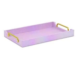 HomeRoots 16" Pink Faux Shagreen Serving Tray With Handles HomeRoots 16" Pink Faux Shagreen Serving Tray With Handles