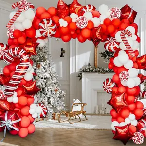 175PCS Christmas Balloon Arch Kit - Includes Red, White, Candy Cane & Confetti Balloons, Tools Kit for Christmas Party Decorations