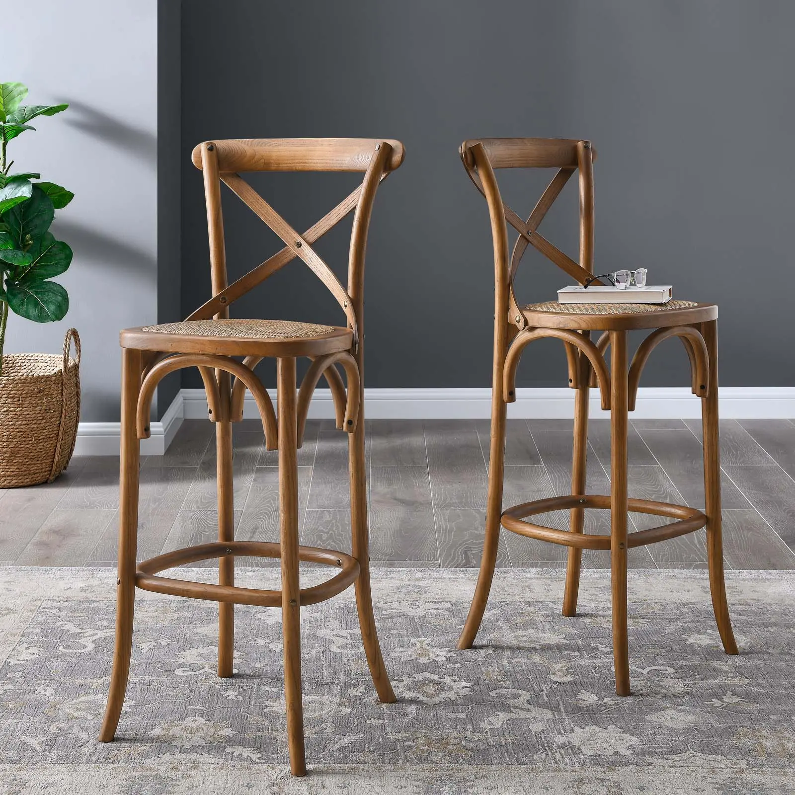 Modway Gear Bar Stool in Walnut