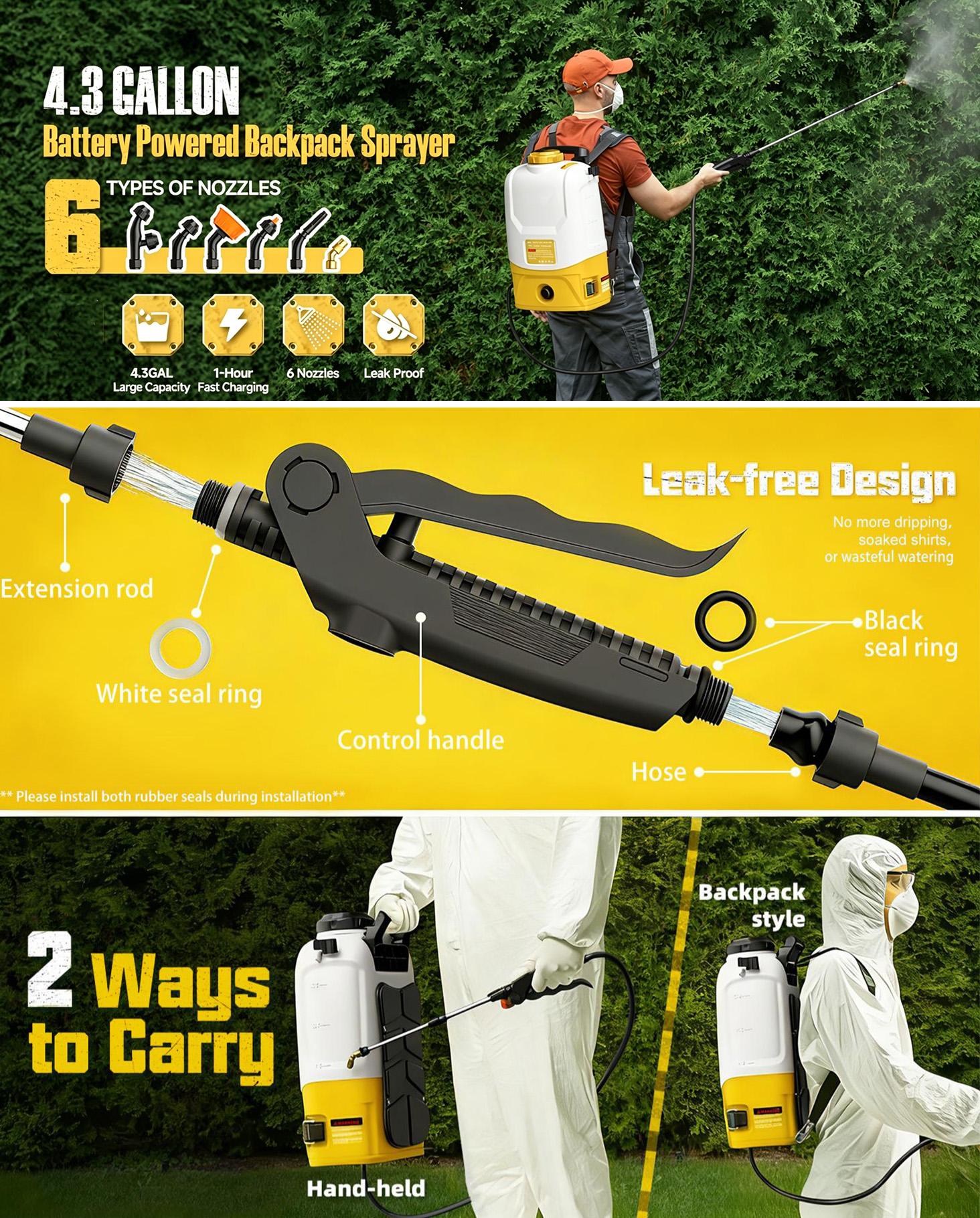 Cordless Battery Powered Electric Backpack Sprayer for Dewalt 20V Max Battery, 4.3 Gallon 73 PSI Adjustable, Weed & Garden Sprayer for Fertilizing, Pest Control & Cleaning, Tool Only