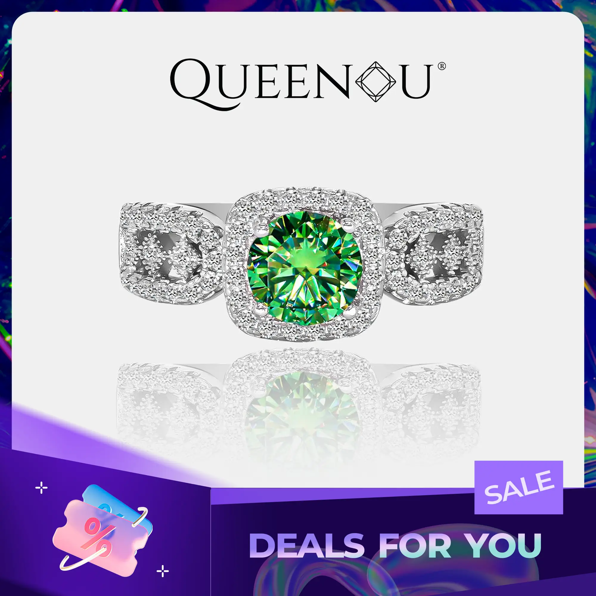 【290】“Lace Dance” 1 Carat Coloured Synthetic Moissanite Ring – Stunning Wedding, Engagement, or Anniversary Gift for Women. Timeless and Fashionable J