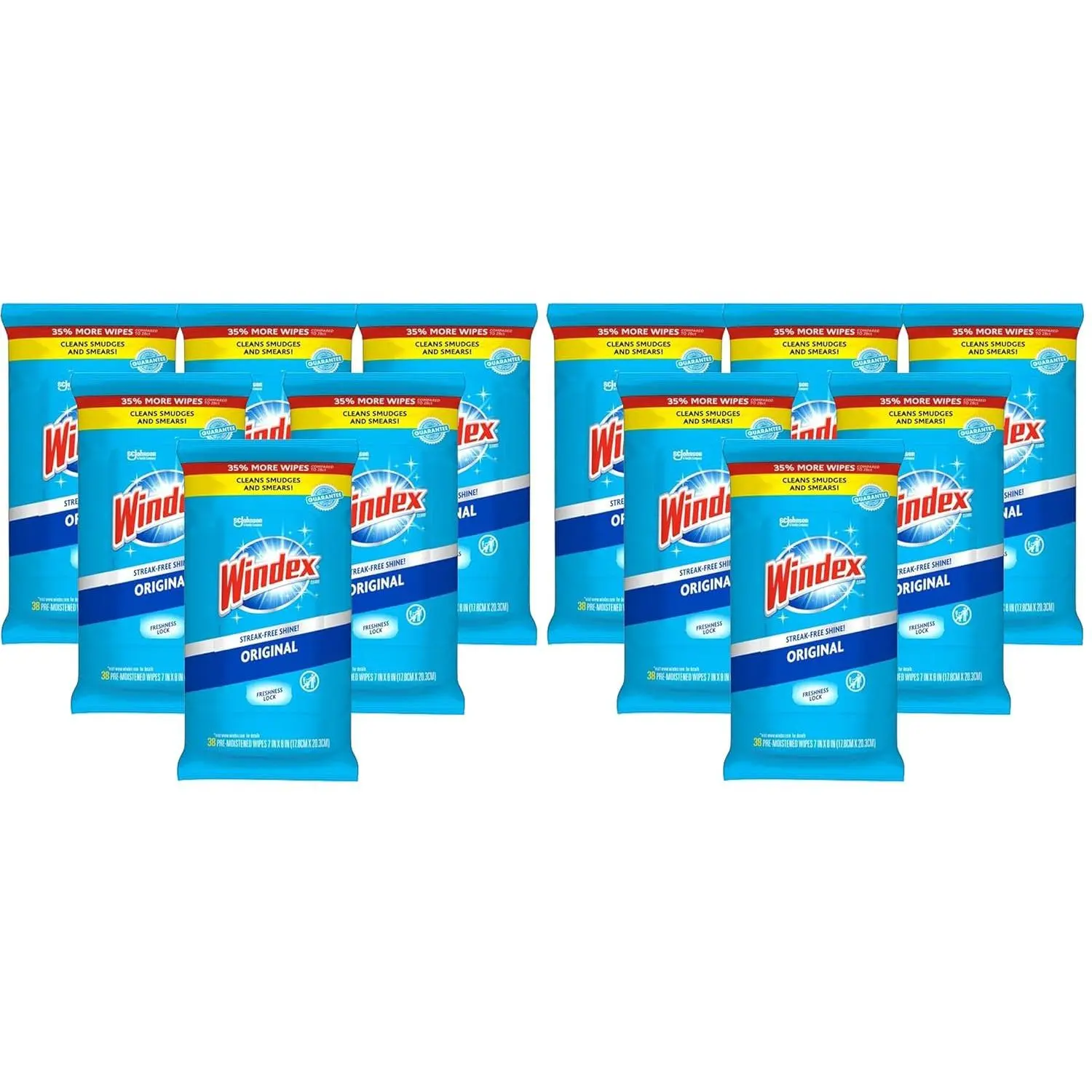 Windex Wipes Glass Cleaning, Pre-Moistened Glass and Surface Wipes to Clean Home Surfaces, Household Essentials, Original Scent, 38 Count (Pack of 1)