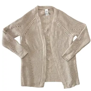 Member's Mark Women's Soft Chenille Open Front Pointelle Detail Cardigan Taupe XL