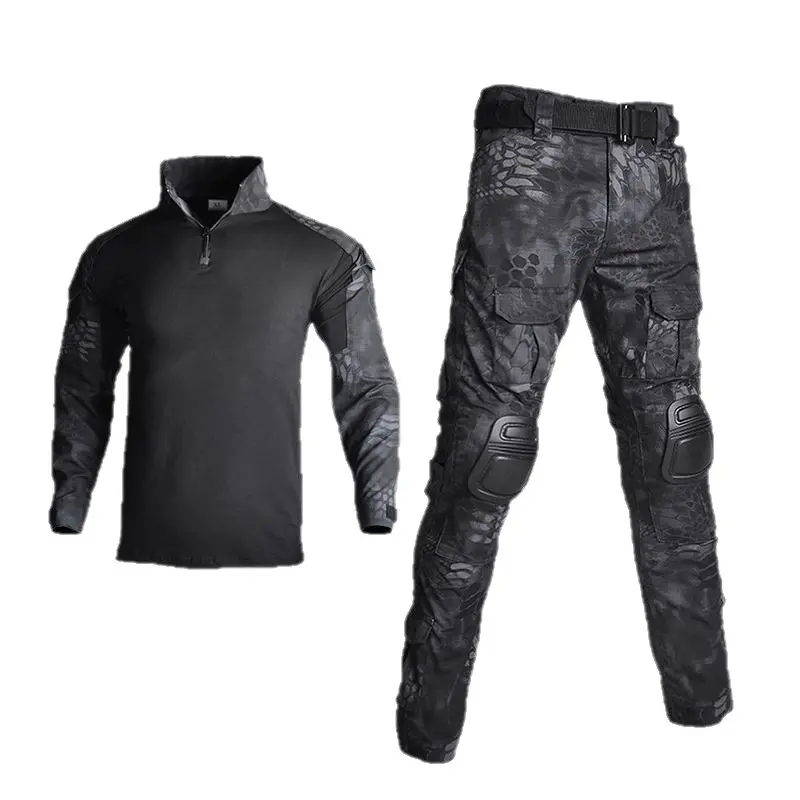 Men's Plus Size Tactical Uniform, Breathable Camouflage Combat Shirt and Pants Set with 4-Way Stretch and Oversized Pockets, Moisture Wicking Shirts, Hunting/Training, Acu Camouflage, Double-Stitched Seams, Male, Outdoor, Mesh, Workwear, Menswear