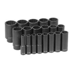 212 MAIN Grey Pneumatic 1719D 0.5 in. Drive 19-Pc. Deep Length 12-Point Fracture Impact Socket Set, High Torque Tool