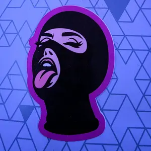 Female Ski Mask Sticker - Black Design with Pink Accents - Ideal for car or other permanent applications.