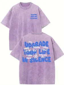 valentine shirts Upgrade Your Life In Silence Vintage Washed High Quality Cotton Patterned T-Shirt Men's T-Shirt Old Summer Clothing Drop Shoulder Sleeve Round Neck Tops Short Sleeve