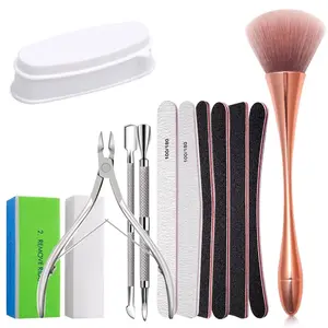 13PCs dip powder nail kit, nail files and buffer set, pendicure prep kit, professional manicure pendicure tools kit with dip powder tray, dipping nail brush, buffer block and nails file
