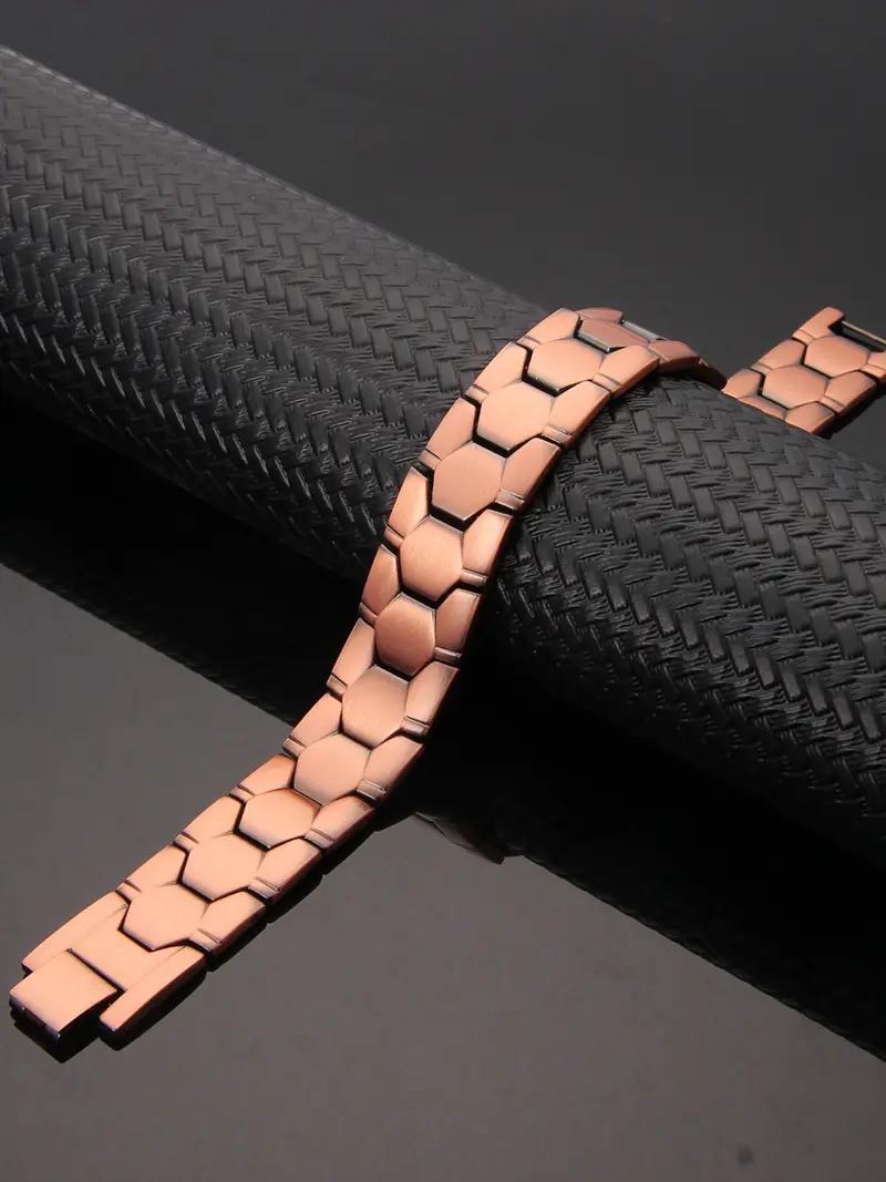 Red copper hexagonal mosaic style men's magnetized germanium element health bracelet, with strong magnets and magnetic therapy for health benefits. It is paired with a closed-style clasp, featuring a tough and business-appearing yet casual style.