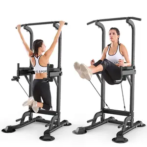 Adjustable Height Power Tower Dip Station Multi-Functional Strength Training Fitness Workout Station Pull Up Bar for Home Gym