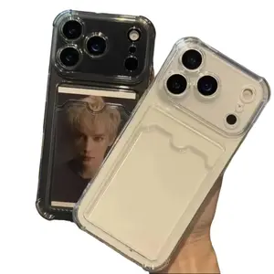 Shockproof Wallet Card Holder Clear Soft   For  17 Pro Max 16 15 14 Plus 13 12 11   17 Air Pocket Cover iphone  protective tpu slot decorative  protector cover luxury   phone iphone17 case