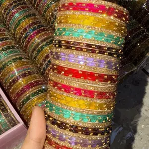 Multicolored Raindrop Glass Bangles Set of 38 Pieces Vibrant Colors for Festive Wear