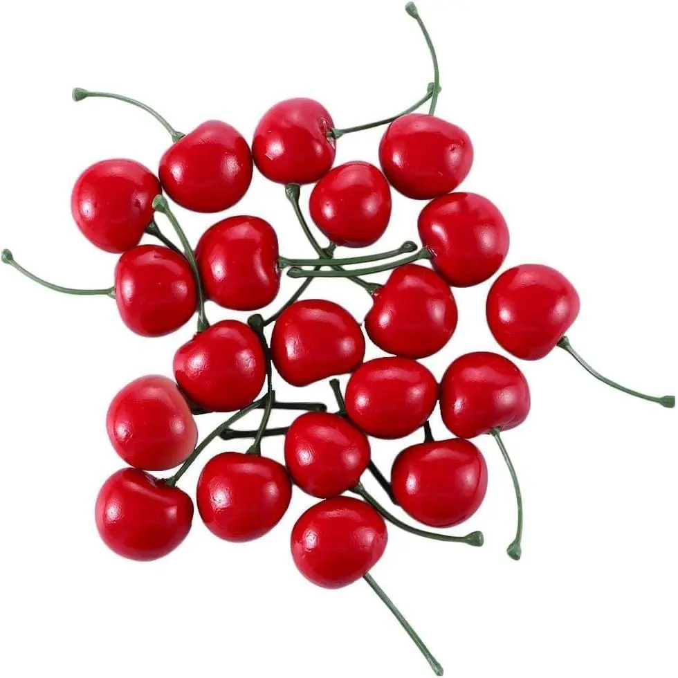 20 count Red Artificial Cherries,  Fruit Decor  Cherry Model Lifelike Fruit Cherry Ornament, Artificial Fruits for Home Kitchen Party Decoration Desk Ornament Photography Prop