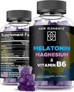 New Elements Melatonin Gummies 10mg with Magnesium Glycinate & Vitamin B6 | Sleep Support, Relaxation & Stress Relief | Non-GMO, Gluten-Free | Great-Tasting | Natural Grape Flavor