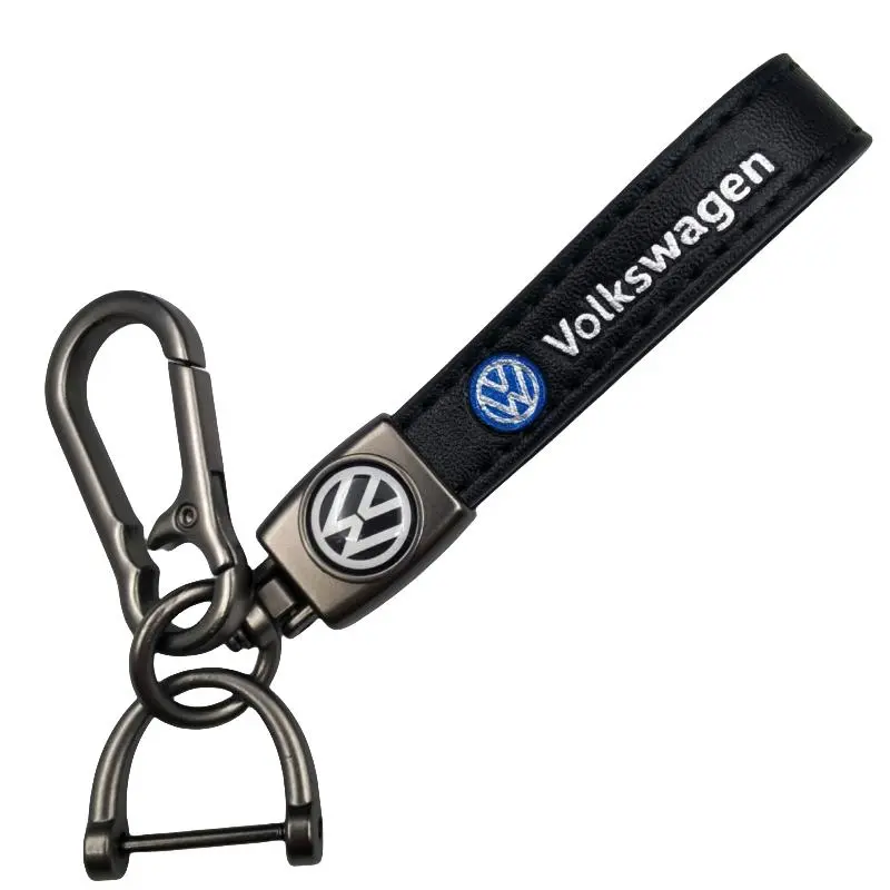 Genuine Leather Car Keychain for Volkswagen，360° Swivel Key Holder with Detachable Clip and D-Ring, Keyring Lanyard Accessory, Gift for Men and Women