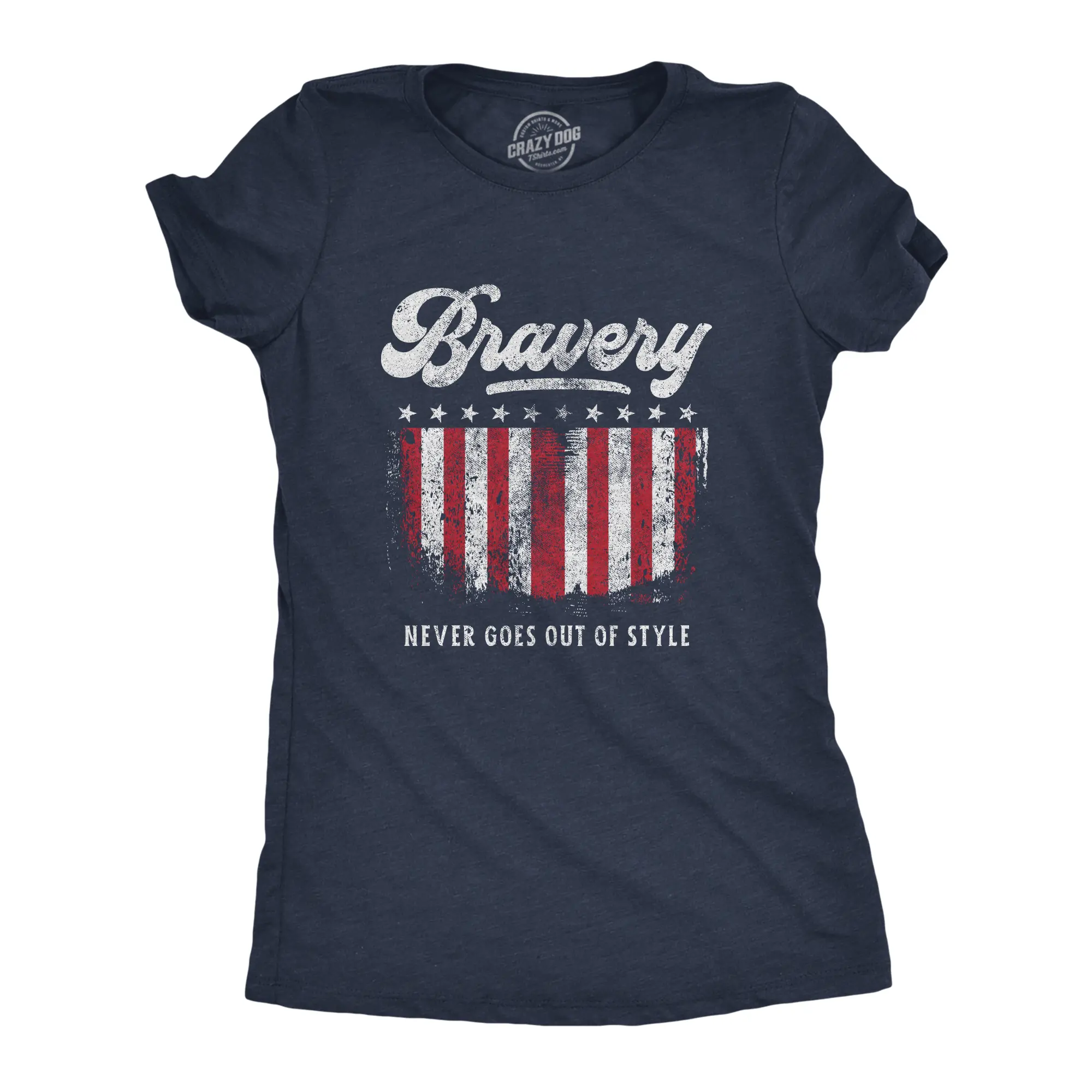 Womens Bravery Never Goes Out Of Style T Shirt Cool Heroes 4th of July America USA Graphic Tee Funny Womens T Shirts Cute Vintage Fashion Casual Ladies T-Shirt Gift Patriotic Tops for Women Women's Novelty Tees Navy