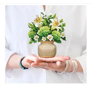 Mini Ivory & Sage, 6 Inch Mini Sized Forever Flower Bouquet 3D Popup Greeting Cards, Birthday Cards, Get Well Gifts, Blank Notecard & Envelope