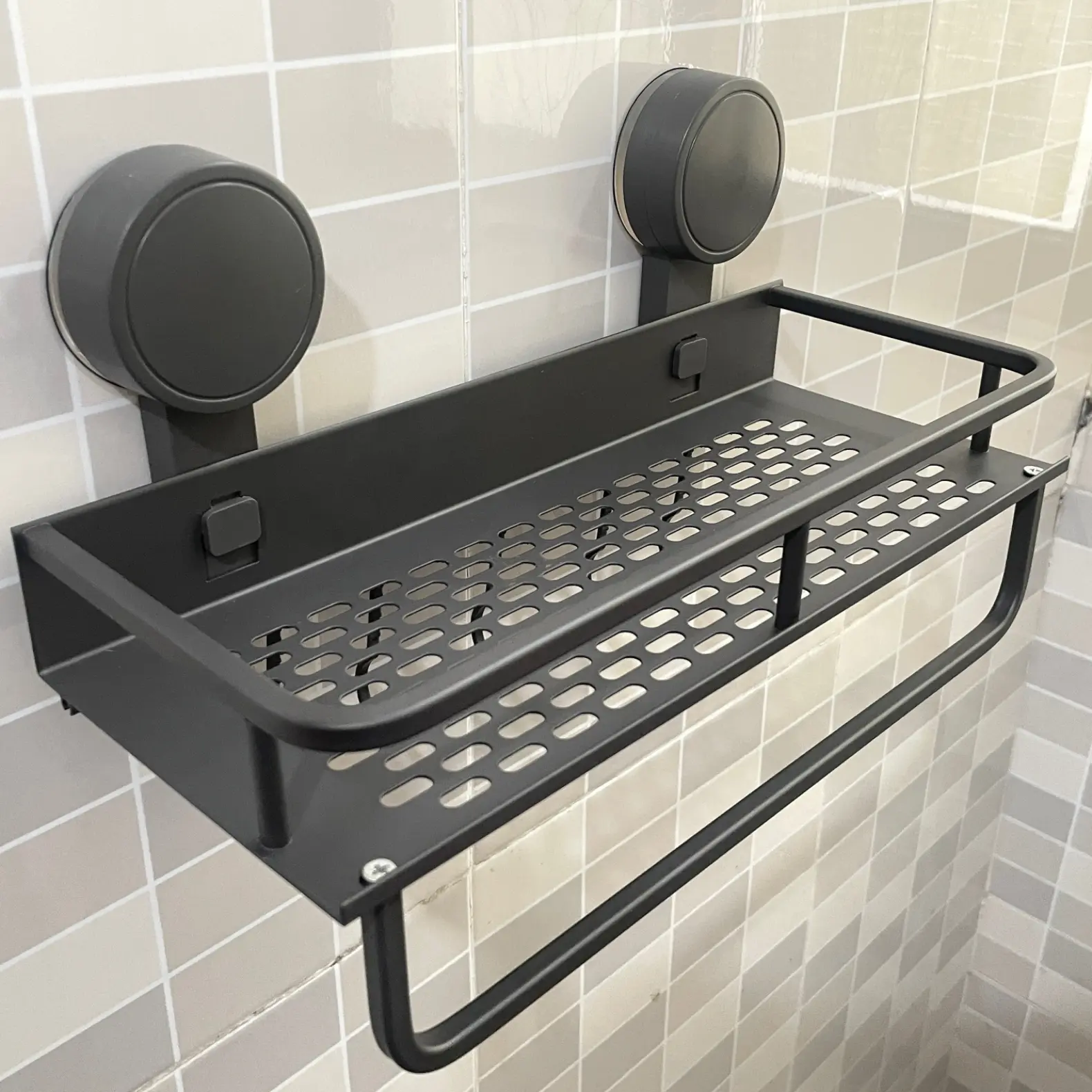 Simple Installation Suction Shower Holder, Strong Adhesive Wall Mounted Shampoo & Soap Storage Rack, Rust-Resistant Heavy-Duty Floating Shelf, Bathroom Organization, Bathroom Organizing Accessories, Bathroom Organizer Supplies