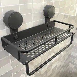Simple Installation Suction Shower Holder, Strong Adhesive Wall Mounted Shampoo & Soap Storage Rack, Rust-Resistant Heavy-Duty Floating Shelf, Bathroom Organization, Bathroom Organizing Accessories, Bathroom Organizer Supplies