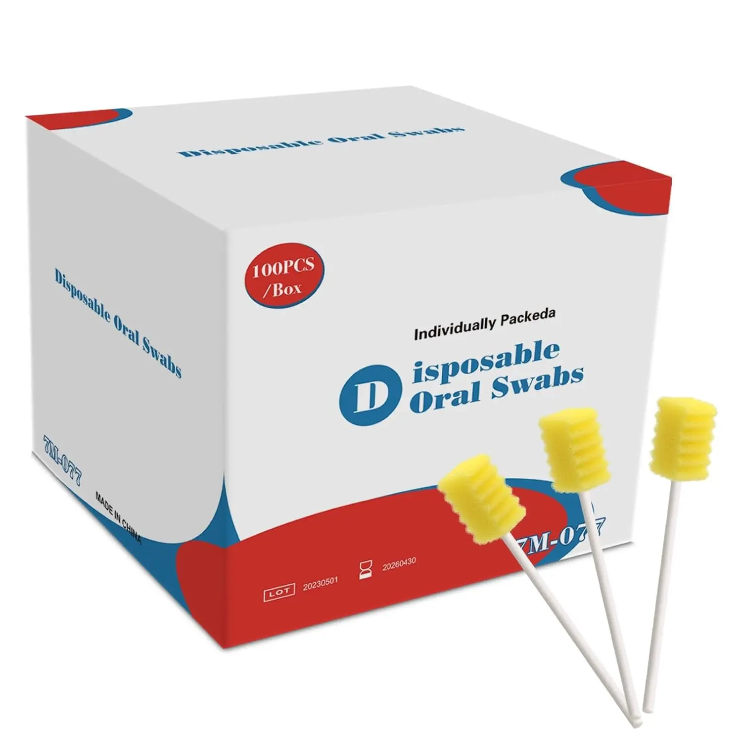 100 Pack Disposable Oral Swabs,Sterile Dental Sponge Swab sticks Unflavored | Disposable Oral Swabs for Mouth & Gum Cleaning - Yellow