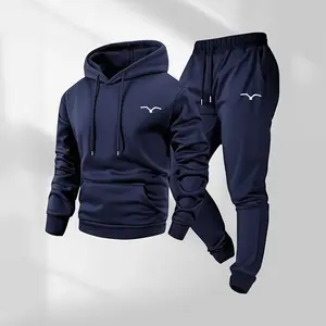 Men's Seagull Print Hoodie and Drawstring Sweatpants Set with Pockets, Casual 2-Piece Sweatshirt and Jogger Outfit, Long Sleeve Fall Winter Sportswear, Athleisure Tracksuit Set for Indoor and Outdoor Activities