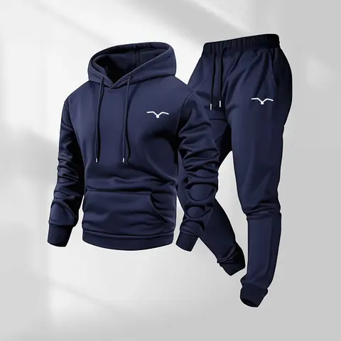 Men's Pattern Print Hoodie and Drawstring Sweatpants Set, Menswear, Casual Athletic Long Sleeve Hooded Jacket & Trousers for Fall & Winter, Men's Clothing for Daily Wear, Sportswear Indoor Outdoor, Tracksuit, Athleisure