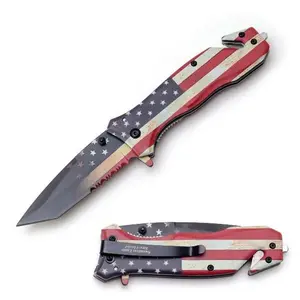 Snake Eye Tactical Rescue USA Flag Poket Folding Knife / 4.5" Closed / Metal Handle