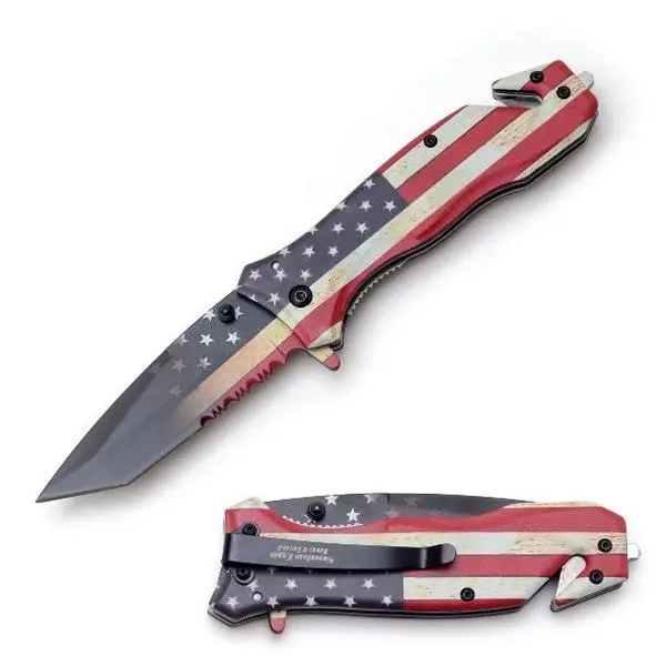Snake Eye Tactical Rescue USA Flag Poket Folding Knife / 4.5" Closed / Metal Handle
