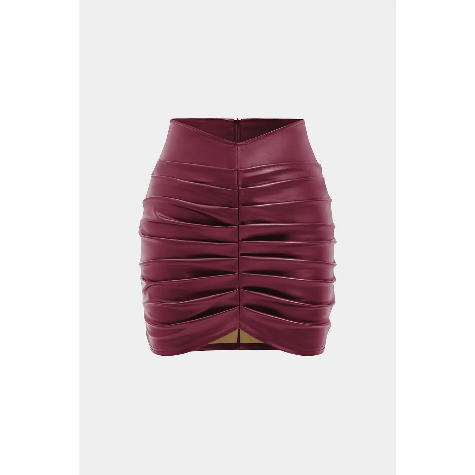 Faux Leather Ruched Skirt for Women, Solid Fitted Bodycon Mini Skirt for Social Parties and Clubwear, Leather & Faux Leather