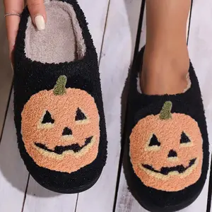 Halloween Slippers Pumpkin Slippers for Womens Mens Cute Comfy Bedroom Slippers,Fall Slippers Shoes for Women Home House Ladies Fuzzy Slippers,indoor Outdoor Memory Foam Slippers Black Pumpkin Slippers Footwear Boy Cotton Soft Parent slippers women