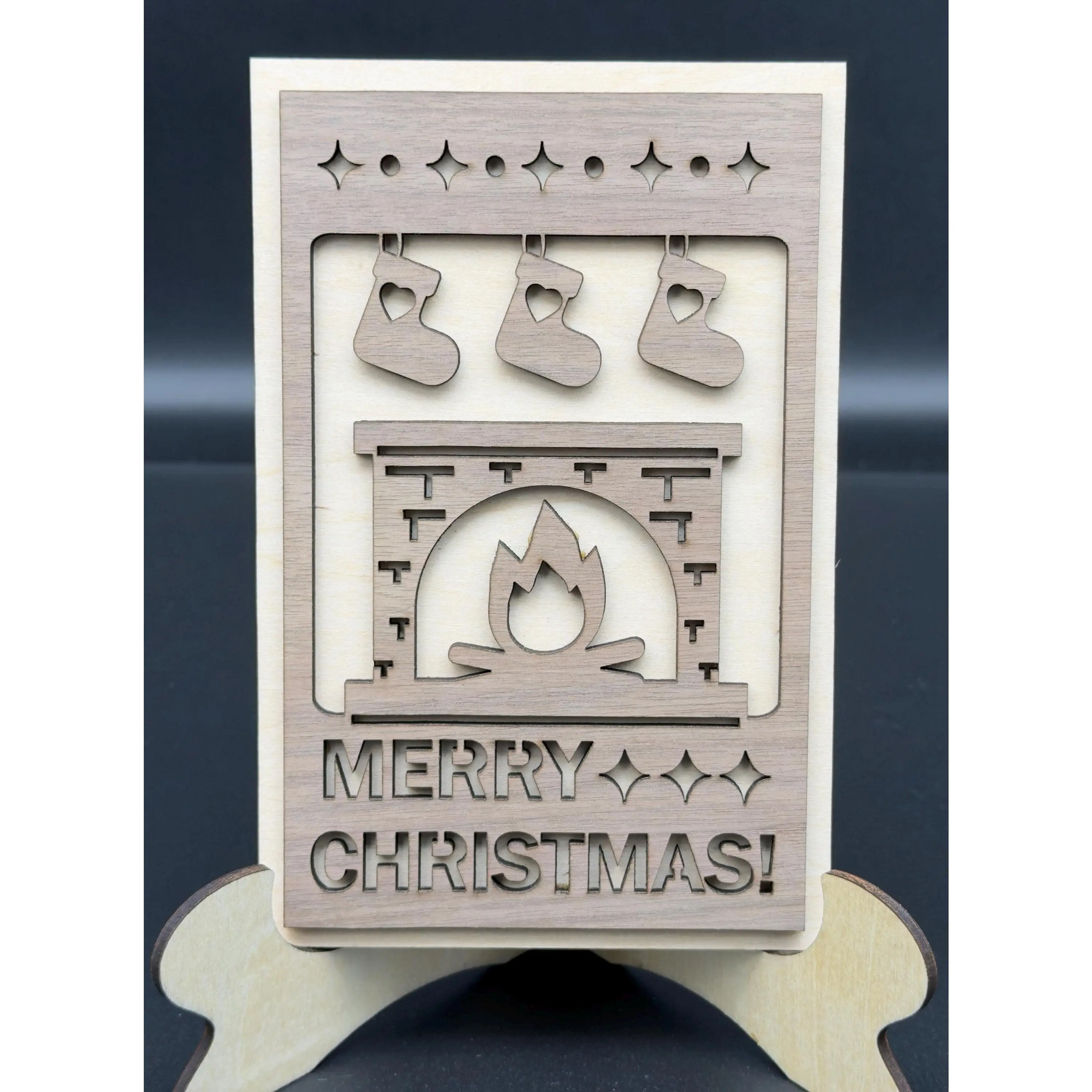 Custom Laser Cut Wooden Christmas Card  Engraved Basswood & Walnut Keepsake | Personalized Holiday Card | Unique Rustic Greeting