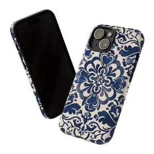 Porcelain Blue Tile Mediterranean Design Phone Case, Suitable for iPhone 17, 16, 15, 14, 13, 12, 11 Pro, Plus, Promax - Perfect Gift for Valentine's Day, Birthday, New Year & Easter Compatible with Samsung Galaxy S25