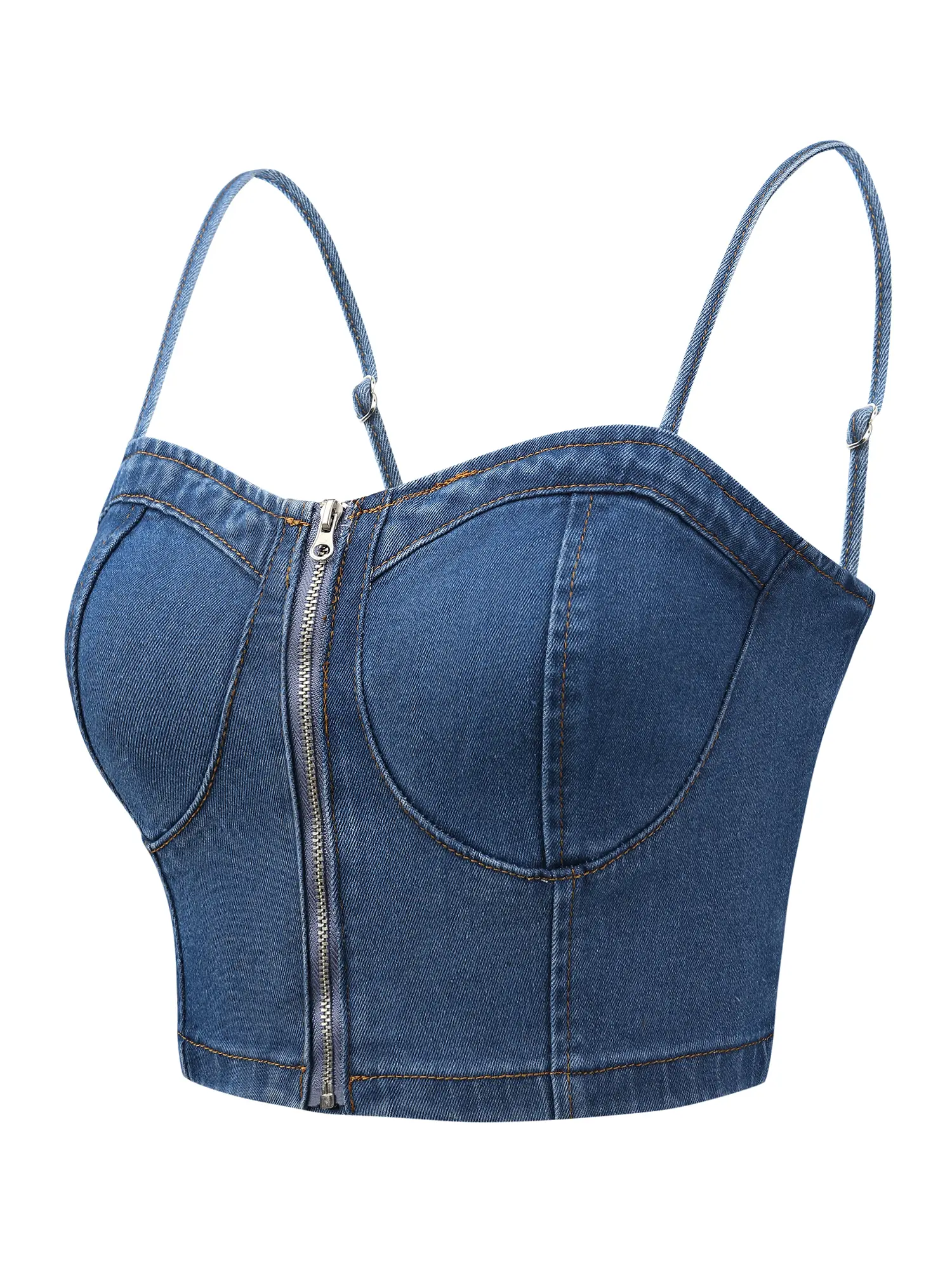 INSPIRE CHIC Denim Bustier Crop Top Women's Zip Up Adjustable Straps Jean Corset Top