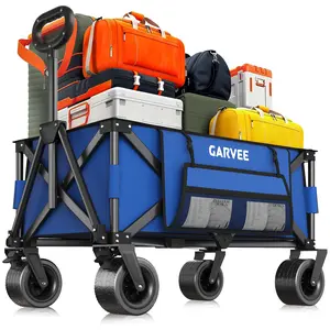 Heavy Duty Folding Camping Wagon Cart, Collapsible Outdoor Utility Trolley with 8 Inch All-Terrain Wheels, 600D Water Resistant Oxford Fabric, Compact Foldable Design for Garden Beach Sports Camping