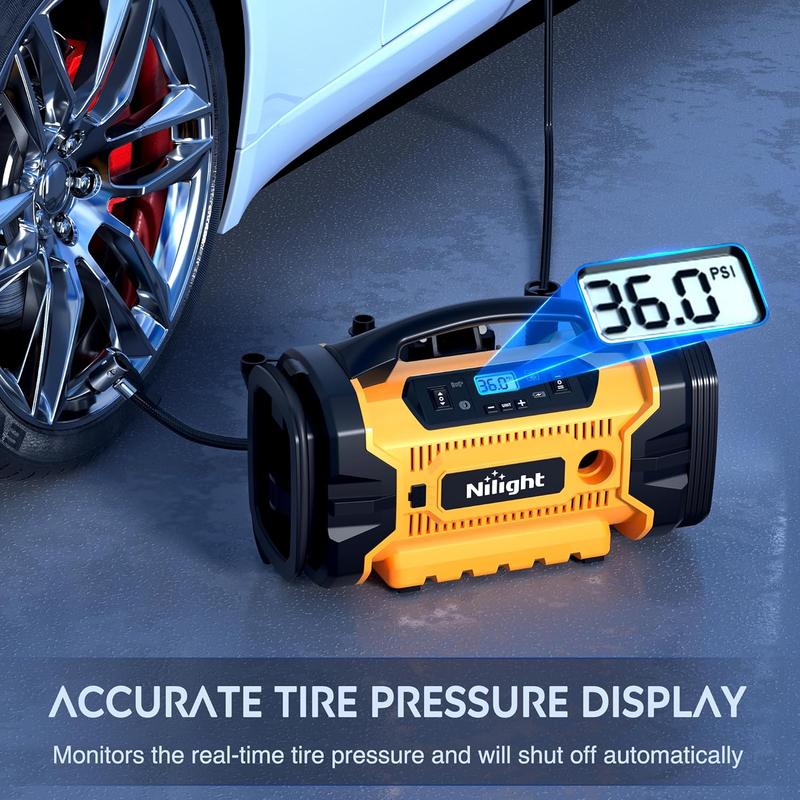 Nilight Portable Air Compressor and  1500mAh Rechargeable Battery, 12V Digital Pump for Car, SUV, Motorcycle, Bicycle Portable Wireless Car Tire Inflator portable air faster air  tire pressure Manual Nozzles Vehicle Automotive  dealsforyoudays
