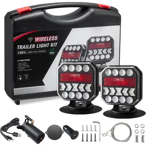 Wireless Trailer Lights, USB-C Magnetic Wireless Tow Light with Retroreflectors, Adjustable, Rechargeable Towing Light Kit with Powerful Suction Base for Trucks, Boat, RV, Vehicle, Caravan