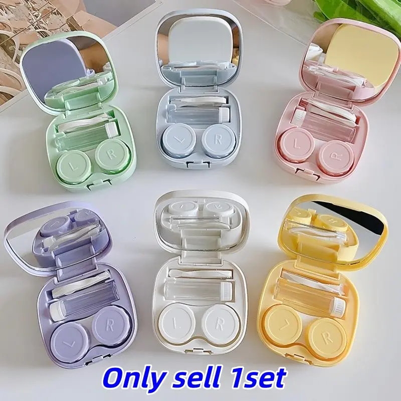 Contact Lens Case Set with Lens Cleaning Cleaner, Pocket-Sized Mini Travel Kit, Includes Mirror, Home Storage Box, Essential for Outdoor Trips