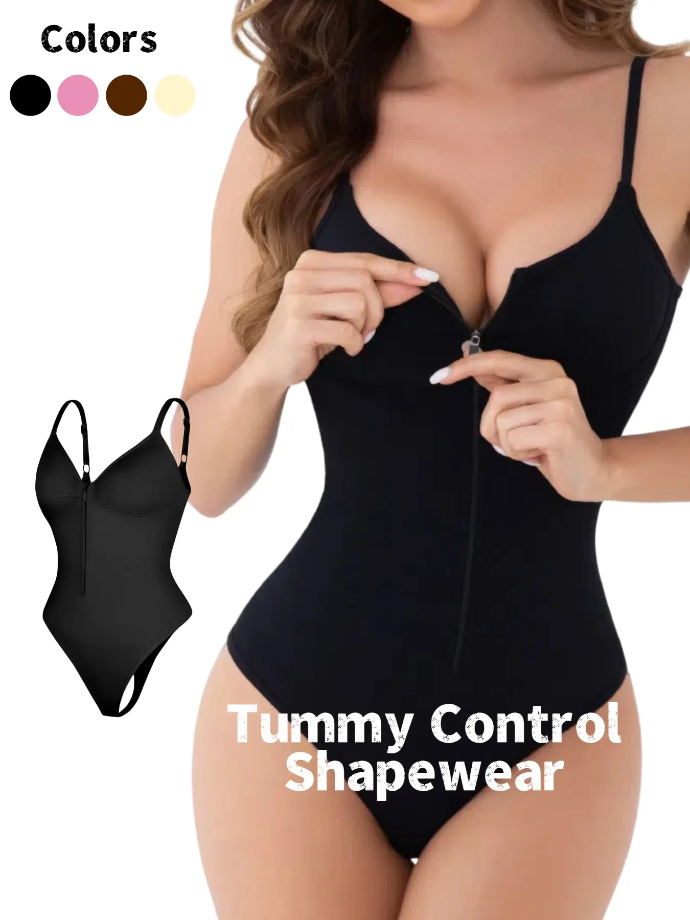 Women's Seamless Smooth Minimalist High Waisted Shapewear Bodysuit, Airslim Shaping Faja Invisible, Front Zipper Design, Tummy Control Compression Thong Style, All Seasons Wearable, Comfortable Fit, Body Shapers