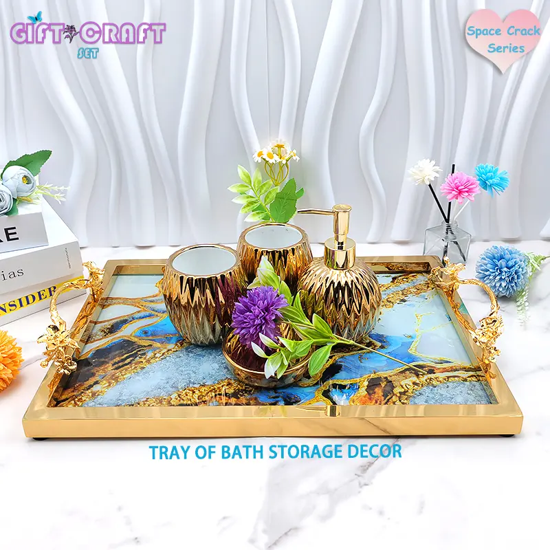 Gold Glass Cosmetic Organisers Tray with Copper Handle for Souvenir Festive Gift Crafts party Supplies, Graduation gifts, Home Decor, New Serving Tray, Perfume Jewelry Storage Tray for bath bedroom living room dresser Kitchen Countertops Tabletop Wedding